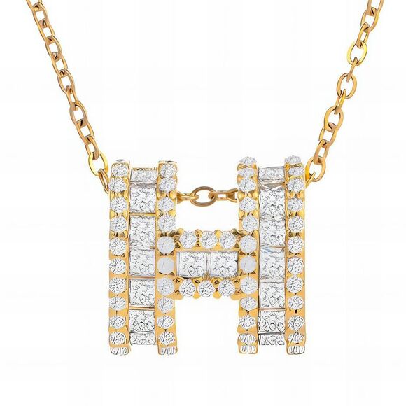 18K Gold Plated Women's Initial Letter H Cubic Zirconia Necklace Waterproof - Picture 3 of 13